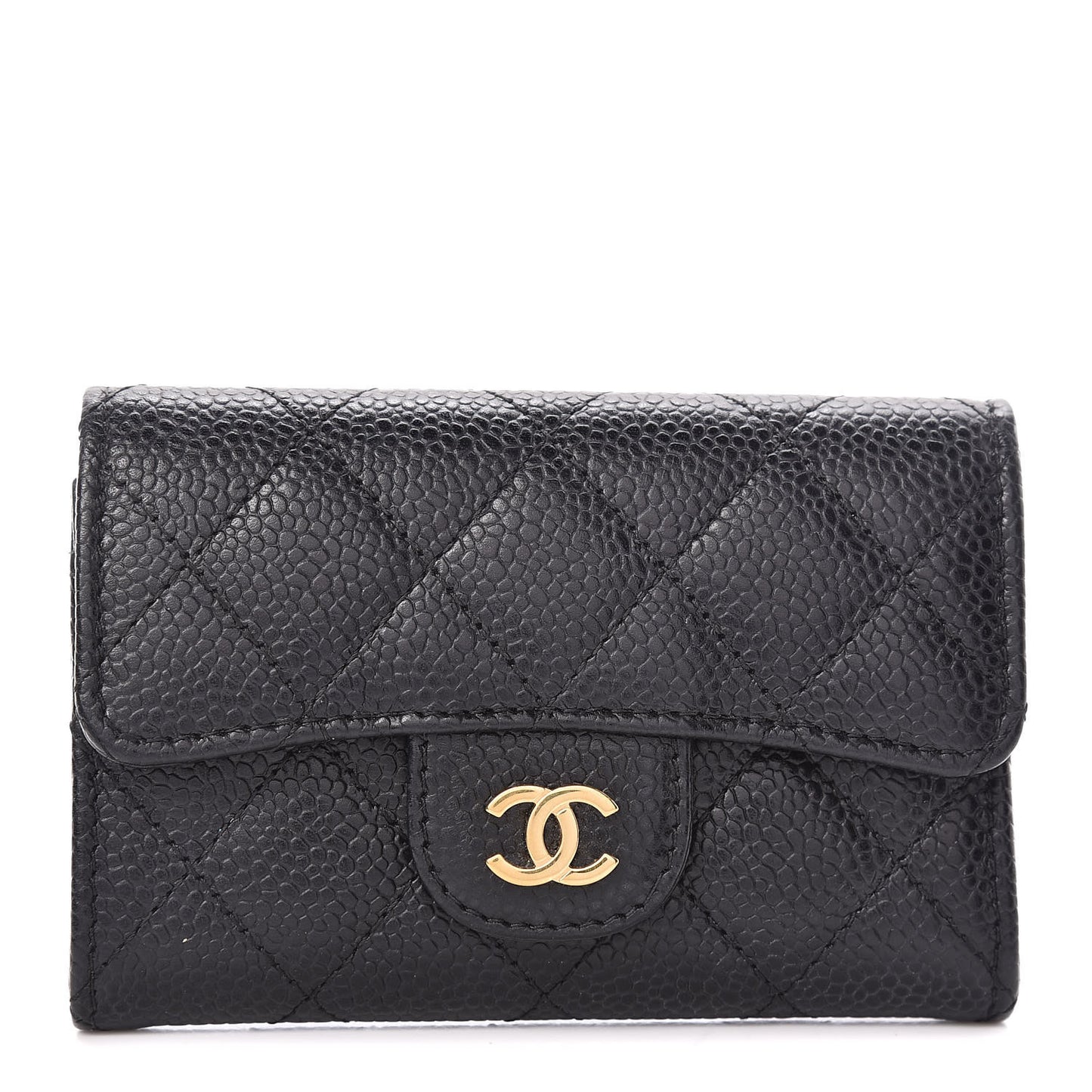 Caviar Quilted Flap Card Holder Black