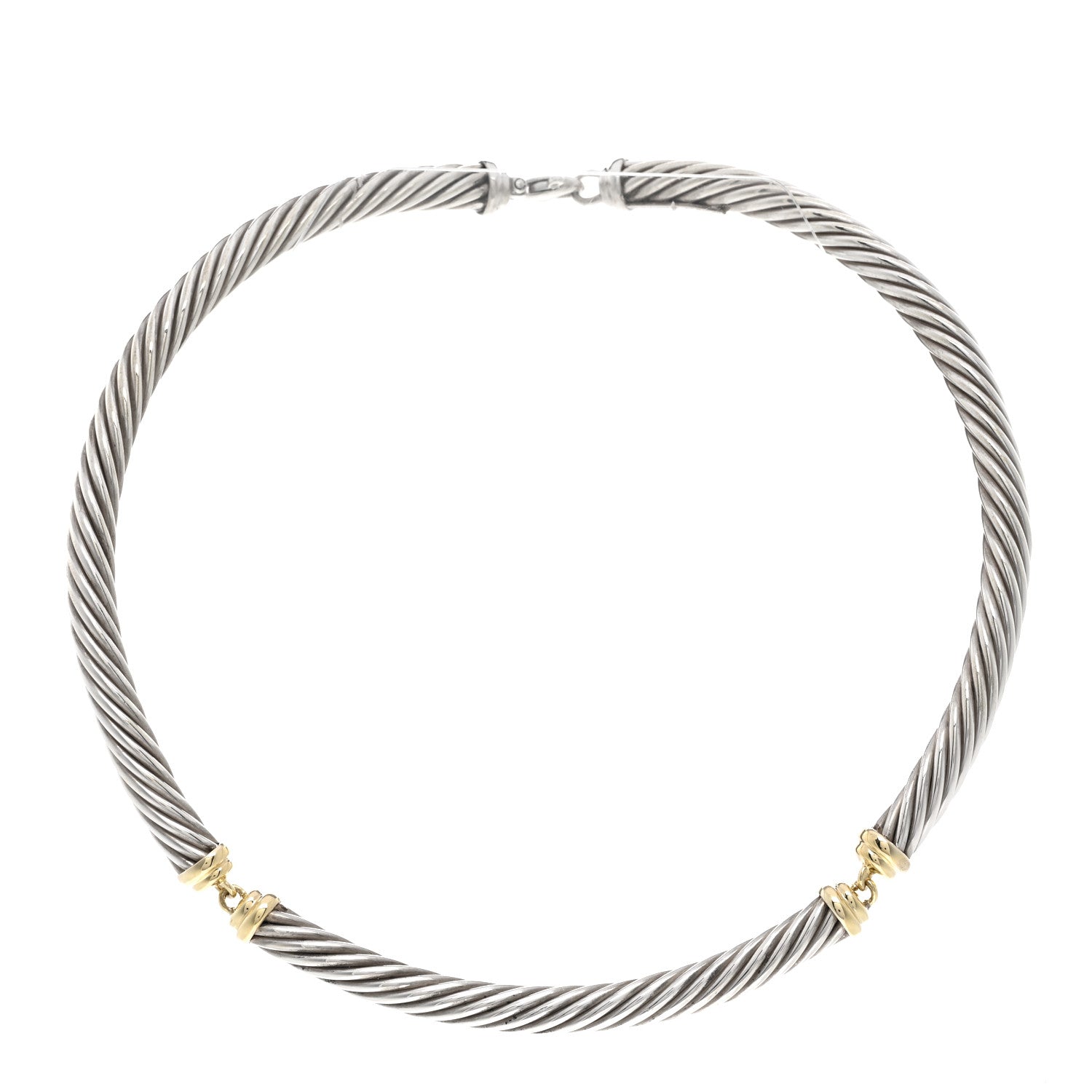 David Yurman Sterling Silver 14K Gold Cable Choker 7mm Necklace 1 of 3