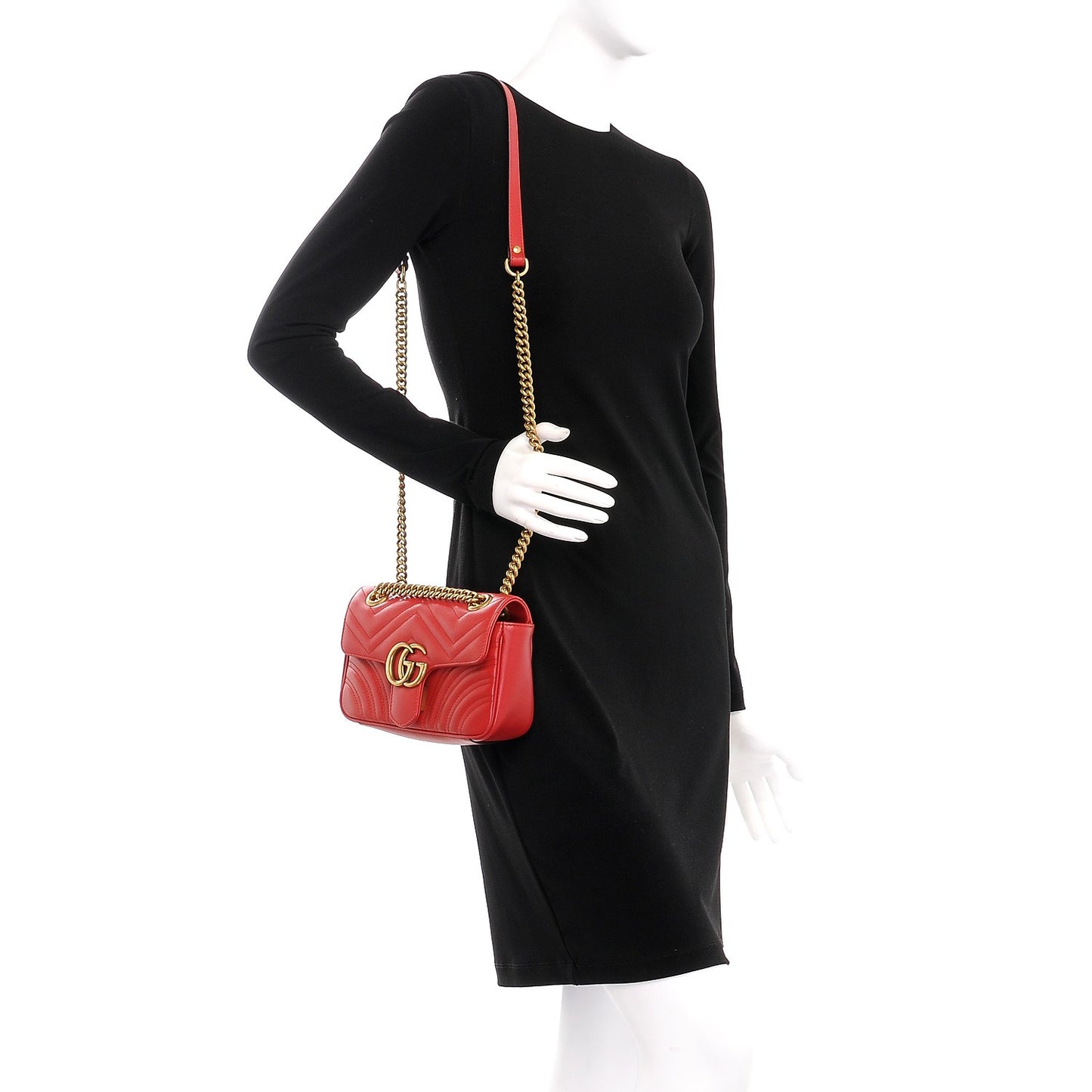 Calfskin Matelasse Mini GG Marmont Shoulder Bag Hibiscus Red
