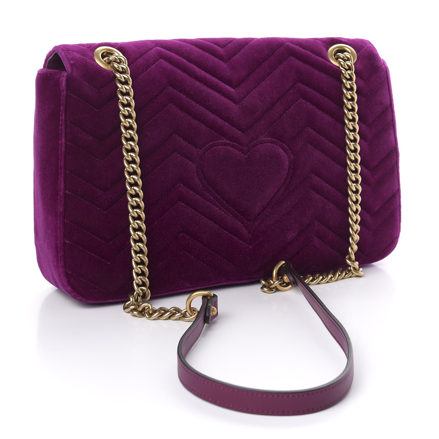 Gucci Velvet Matelasse Loved Embroidered Medium GG Marmont Shoulder Bag Fuchsia Violet Cyclamen 3 of 10