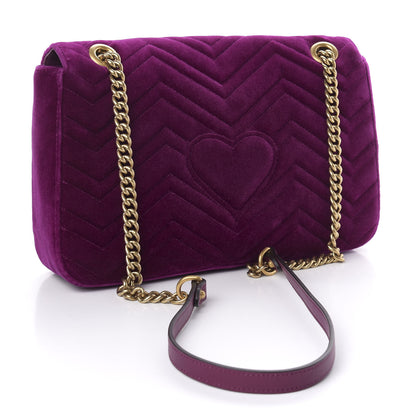 Gucci Velvet Matelasse Loved Embroidered Medium GG Marmont Shoulder Bag Fuchsia Violet Cyclamen 3 of 10