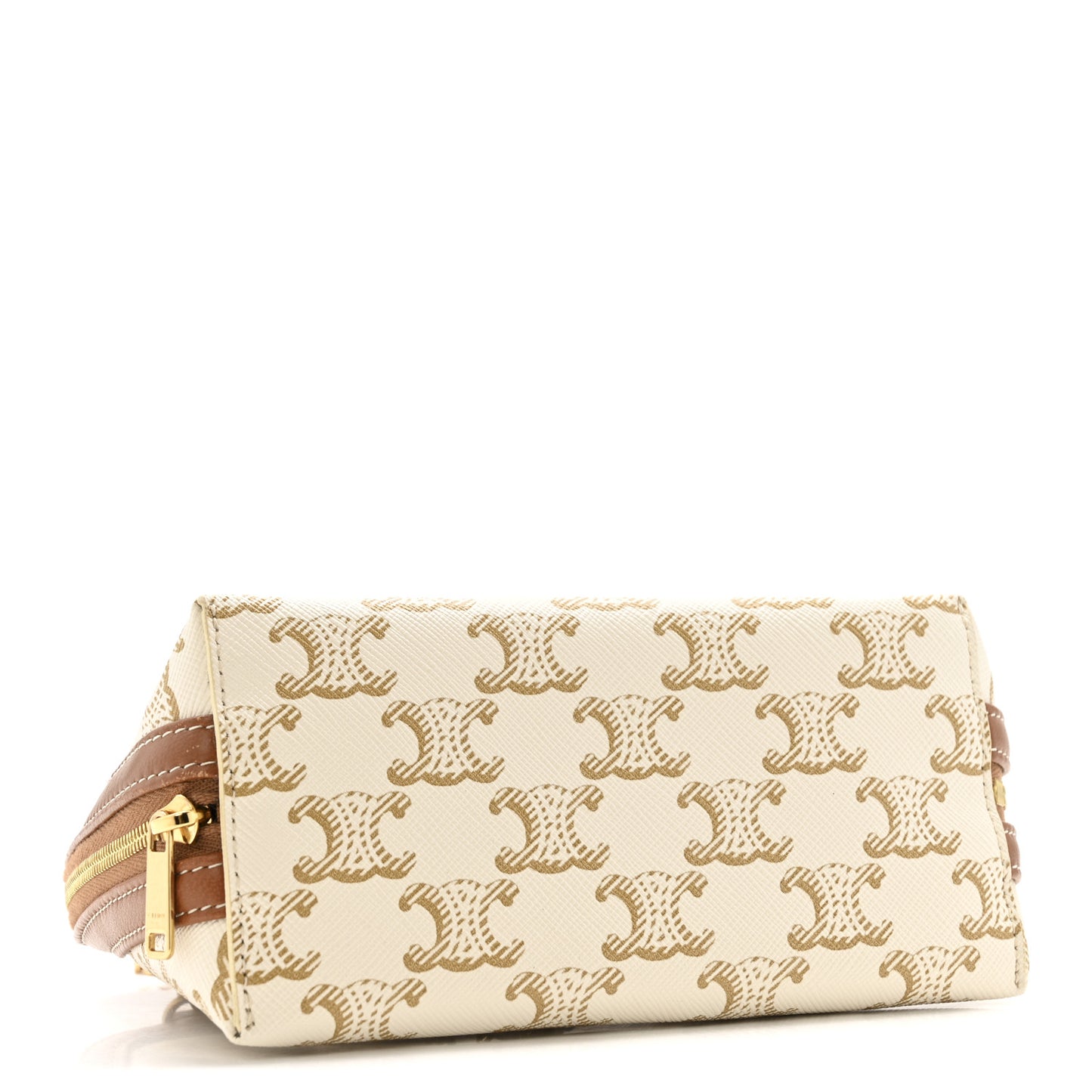 Lambskin Triomphe Canvas Clutch With Chain White Tan