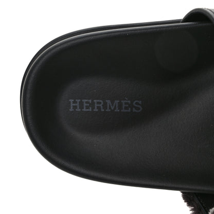 Hermes H Canvas Calfskin Fringed Chypre Sandals 38 Prunoir Black 7 of 9