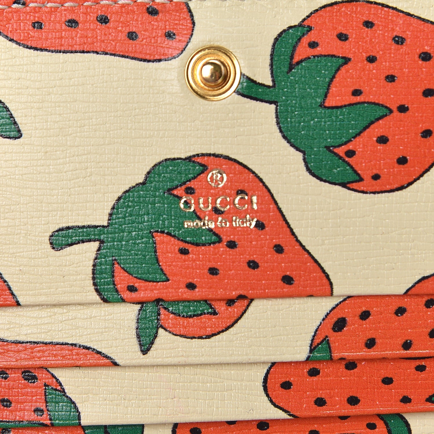 Gucci Calfskin Strawberry Print Zumi Chain Card Case Wallet Ivory Red 6 of 7