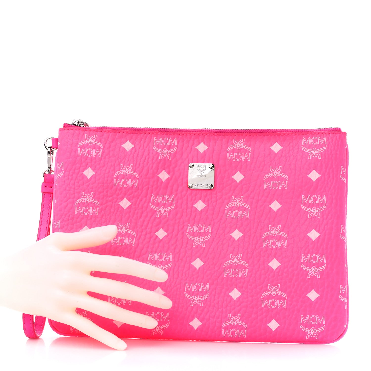 MCM Visetos Medium Zip Pouch Neon Pink 2 of 10
