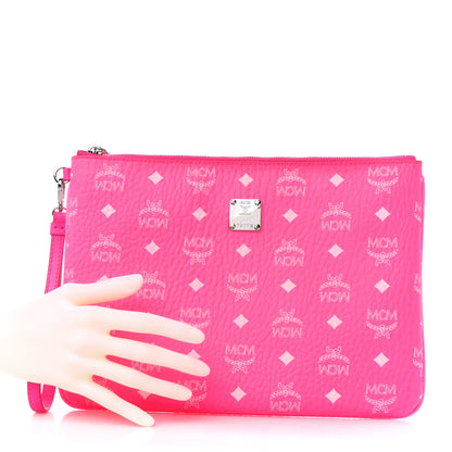 MCM Visetos Medium Zip Pouch Neon Pink 2 of 10