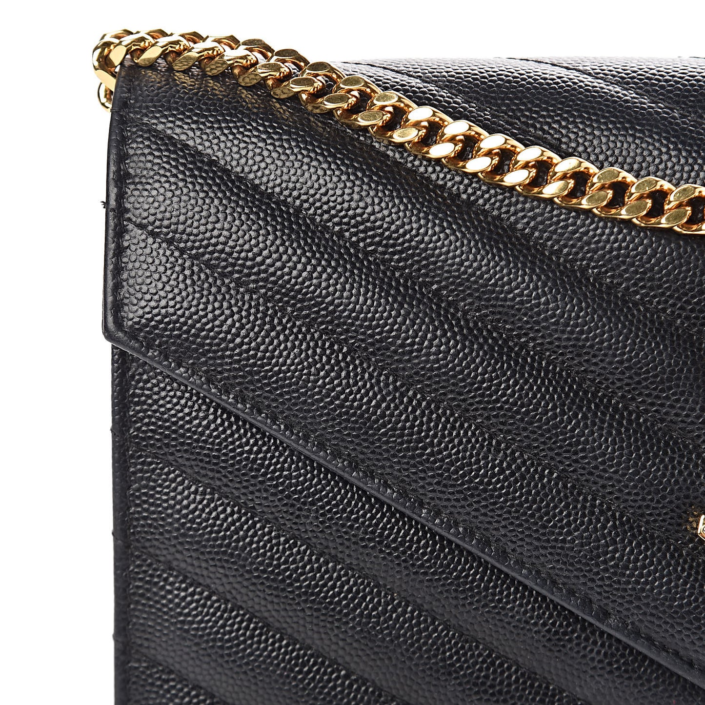 Grain De Poudre Matelasse Chevron Monogram Chain Wallet Black