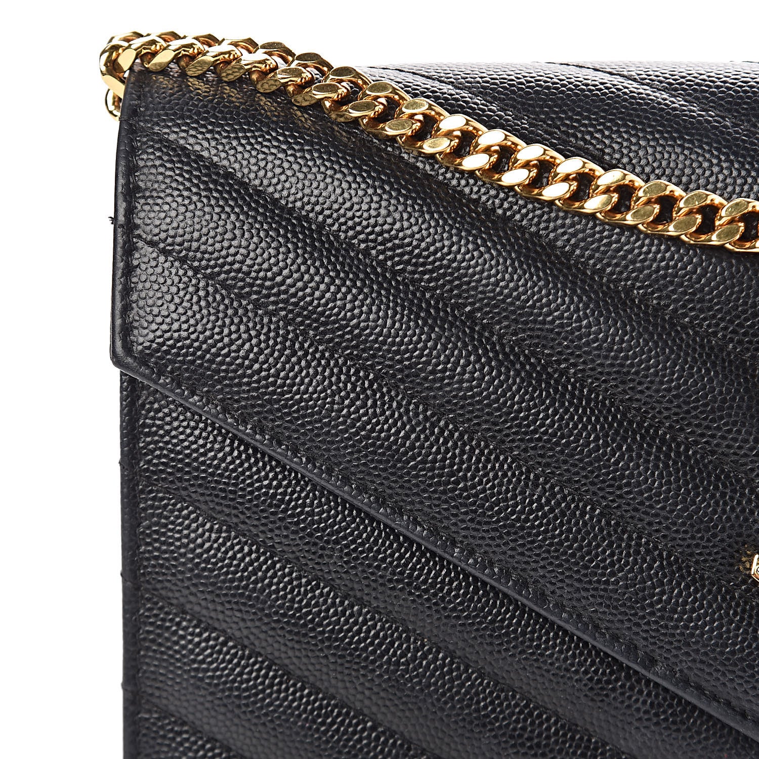Saint Laurent Grain De Poudre Matelasse Chevron Monogram Chain Wallet Black 17 of 23