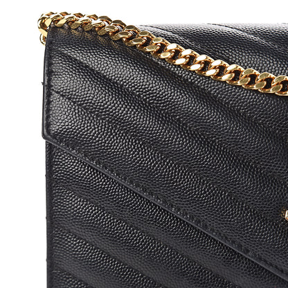 Saint Laurent Grain De Poudre Matelasse Chevron Monogram Chain Wallet Black 17 of 23