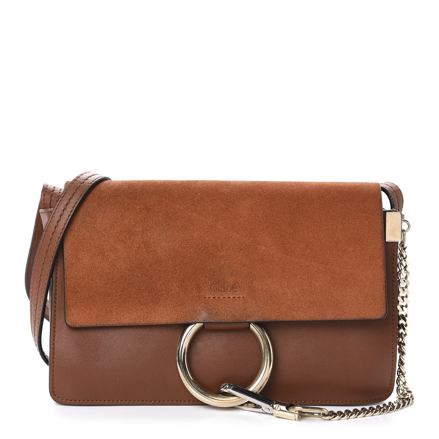 Suede Calfskin Small Faye Shoulder Bag Tobacco