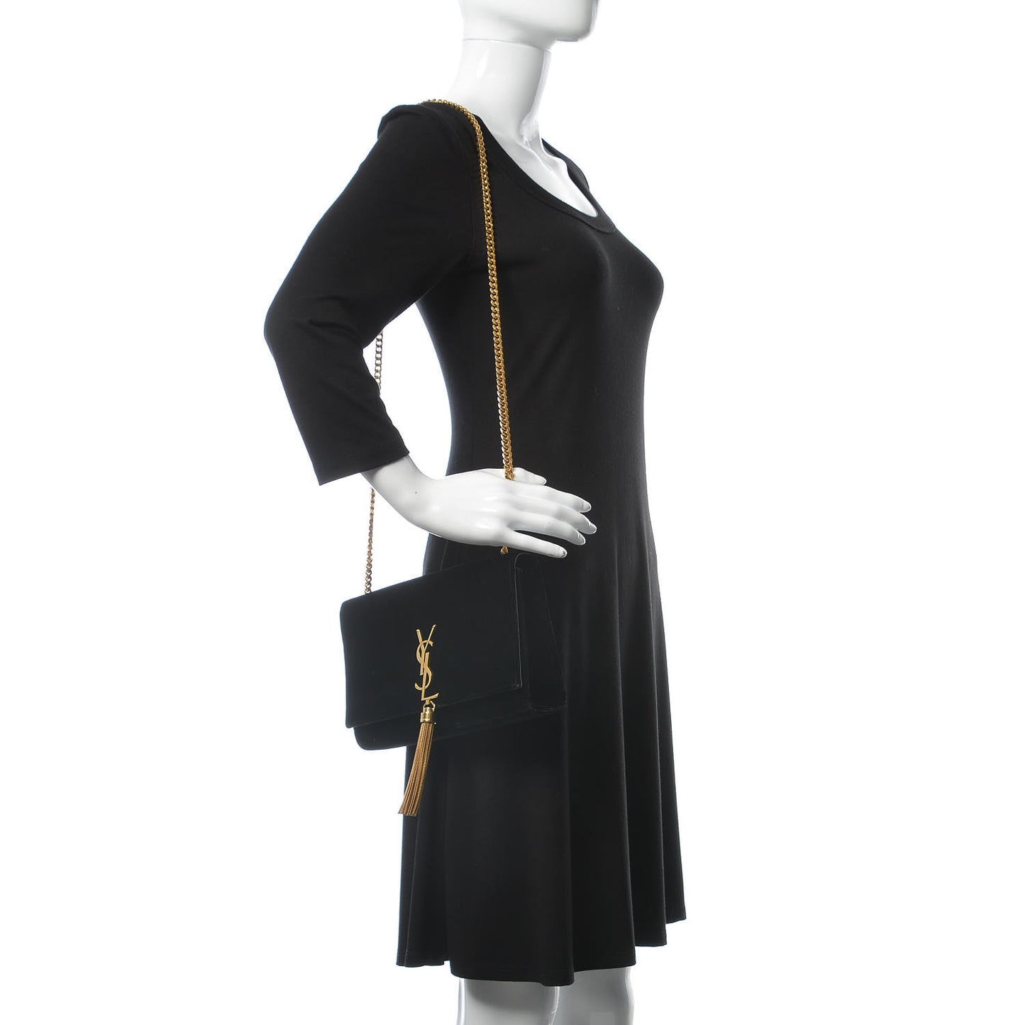 Velvet Medium Monogram Kate Tassel Shoulder Bag Black