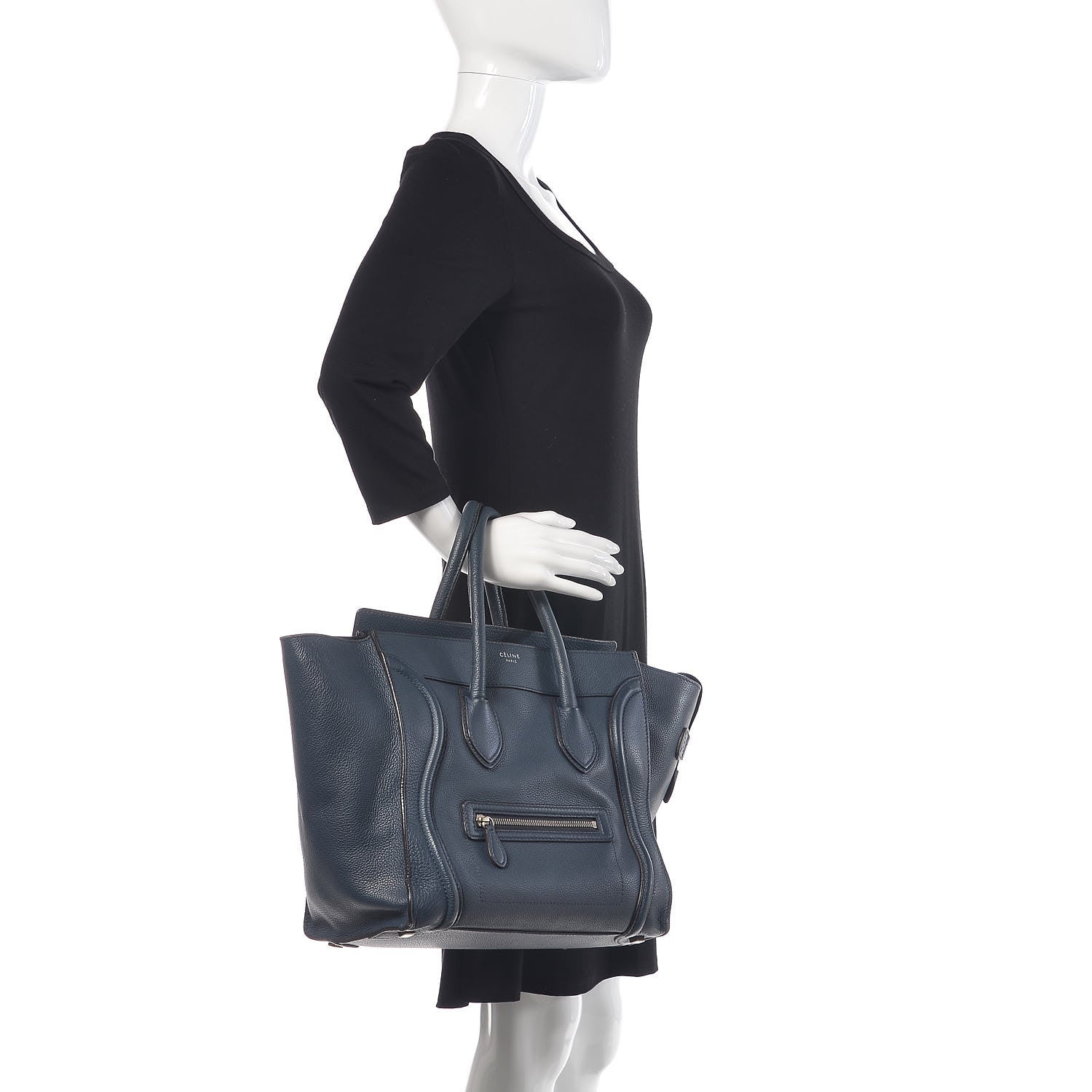 Celine Drummed Calfskin Mini Luggage Blue 2 of 10