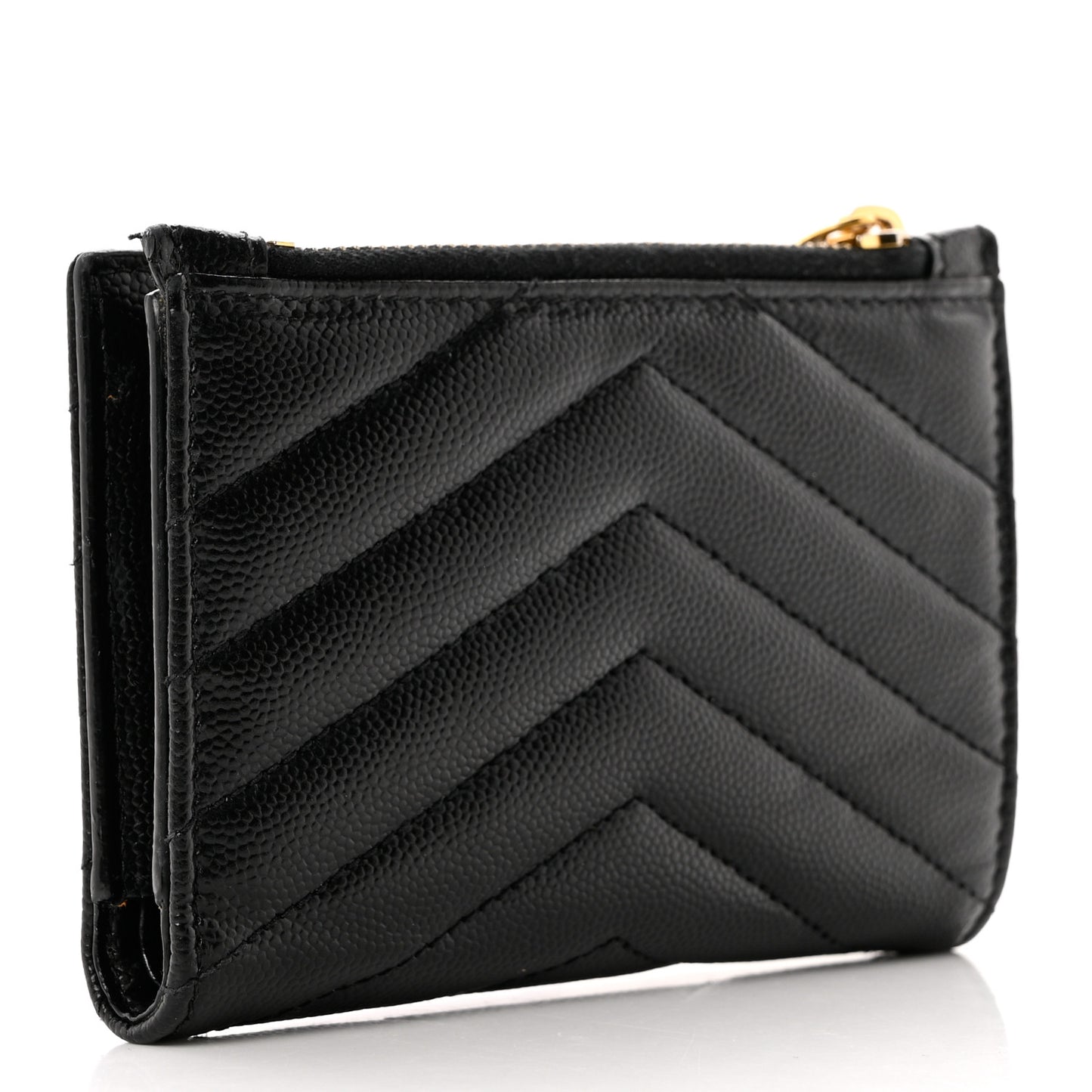 Grain De Poudre Matelasse Chevron Monogram Zipped Two-Part Wallet Black