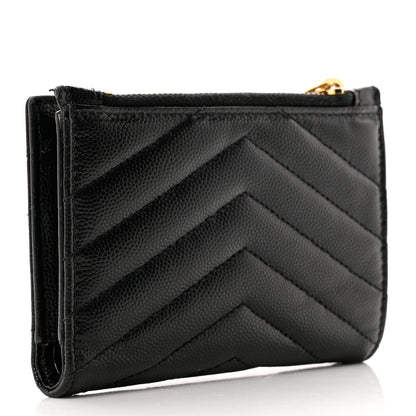Saint Laurent Grain De Poudre Matelasse Chevron Monogram Zipped Two-Part Wallet Black 3 of 9