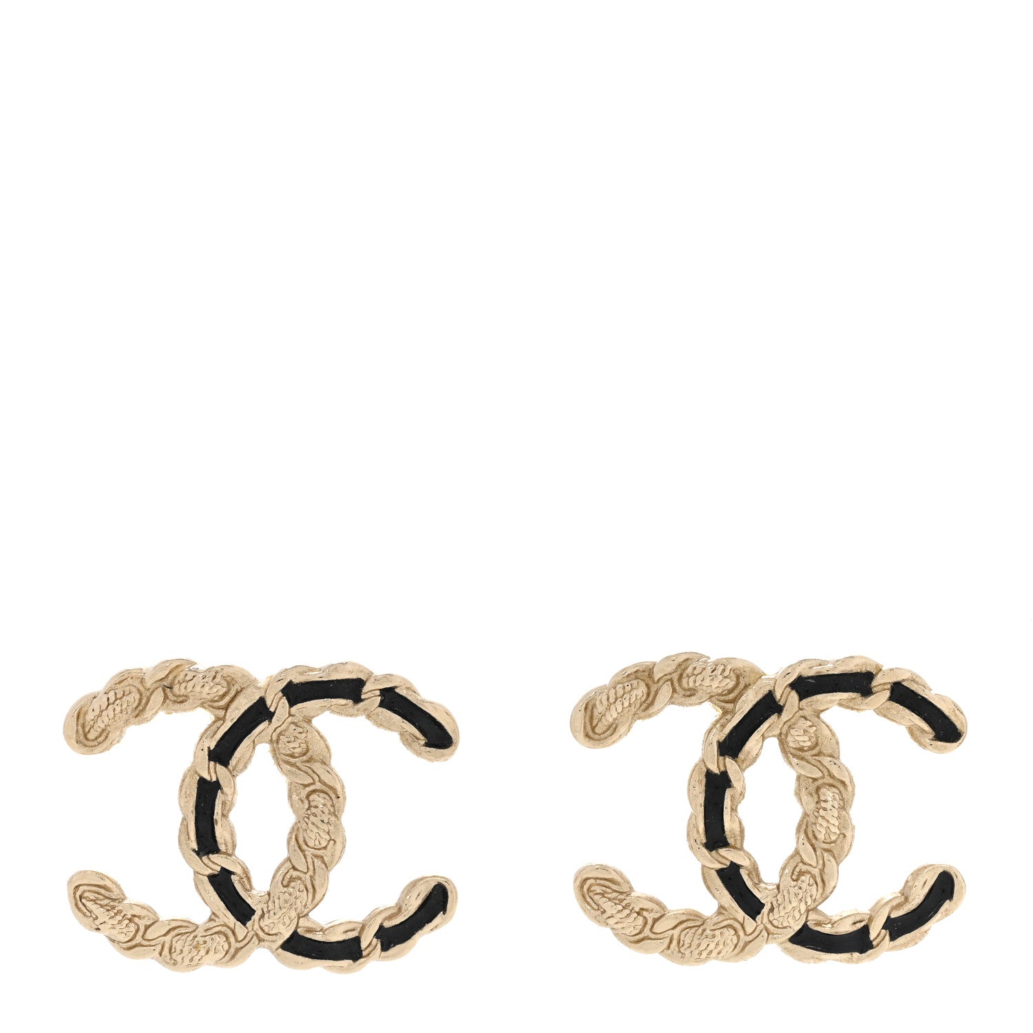 Chanel Enamel Metal Chain French New Wave CC Earrings Black Gold 1 of 5