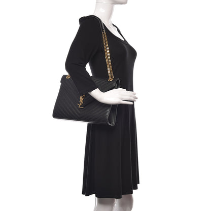 Saint Laurent Grain De Poudre Matelasse Chevron Large Monogram Satchel Black 2 of 19