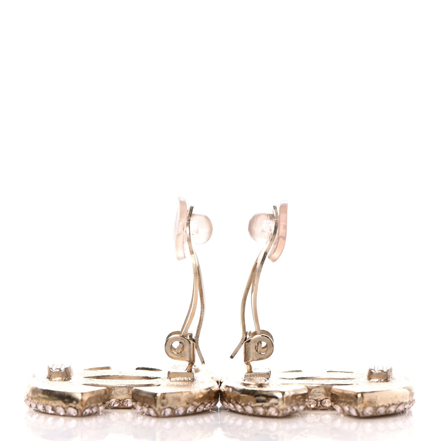 Metal Crystal Scarab CC Clip On Earrings Gold