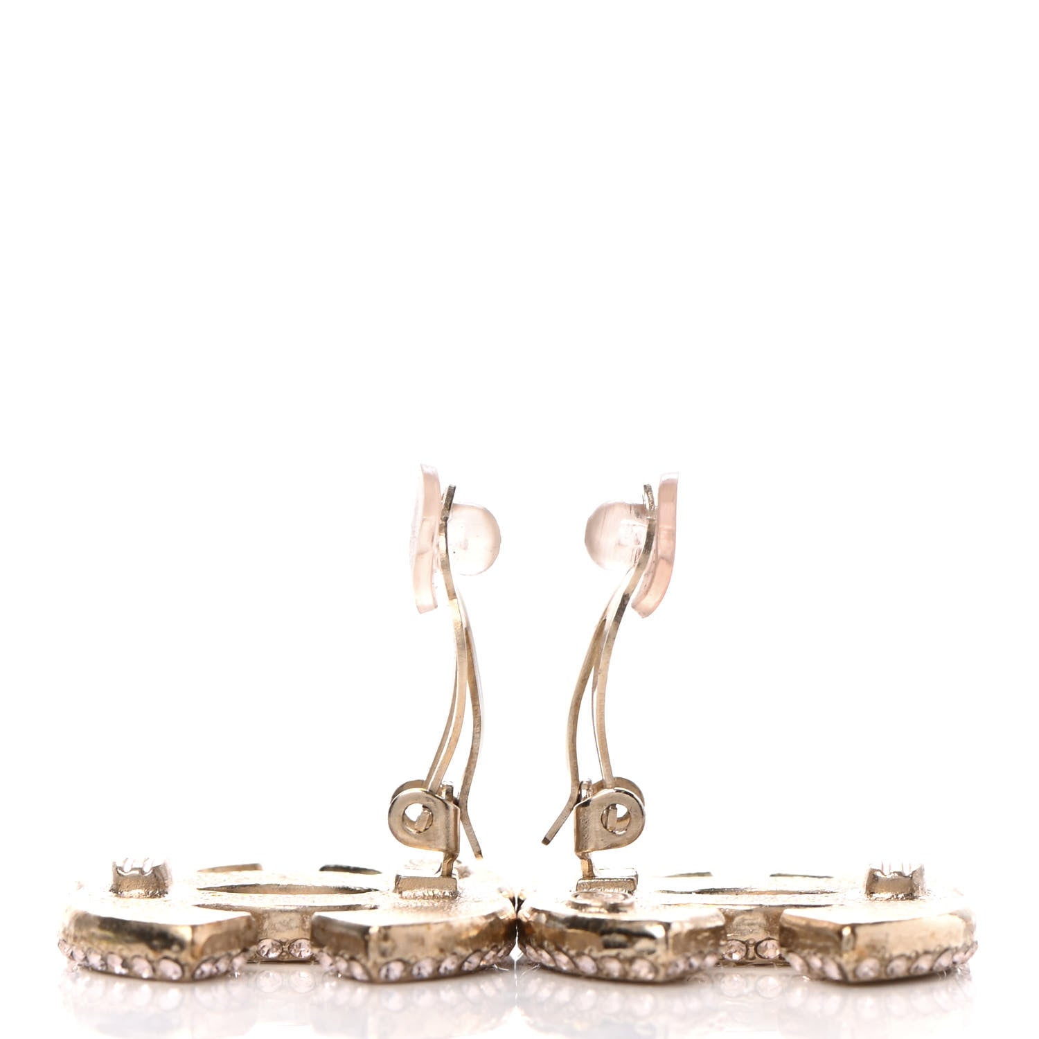 Chanel Metal Crystal Scarab CC Clip On Earrings Gold 3 of 4