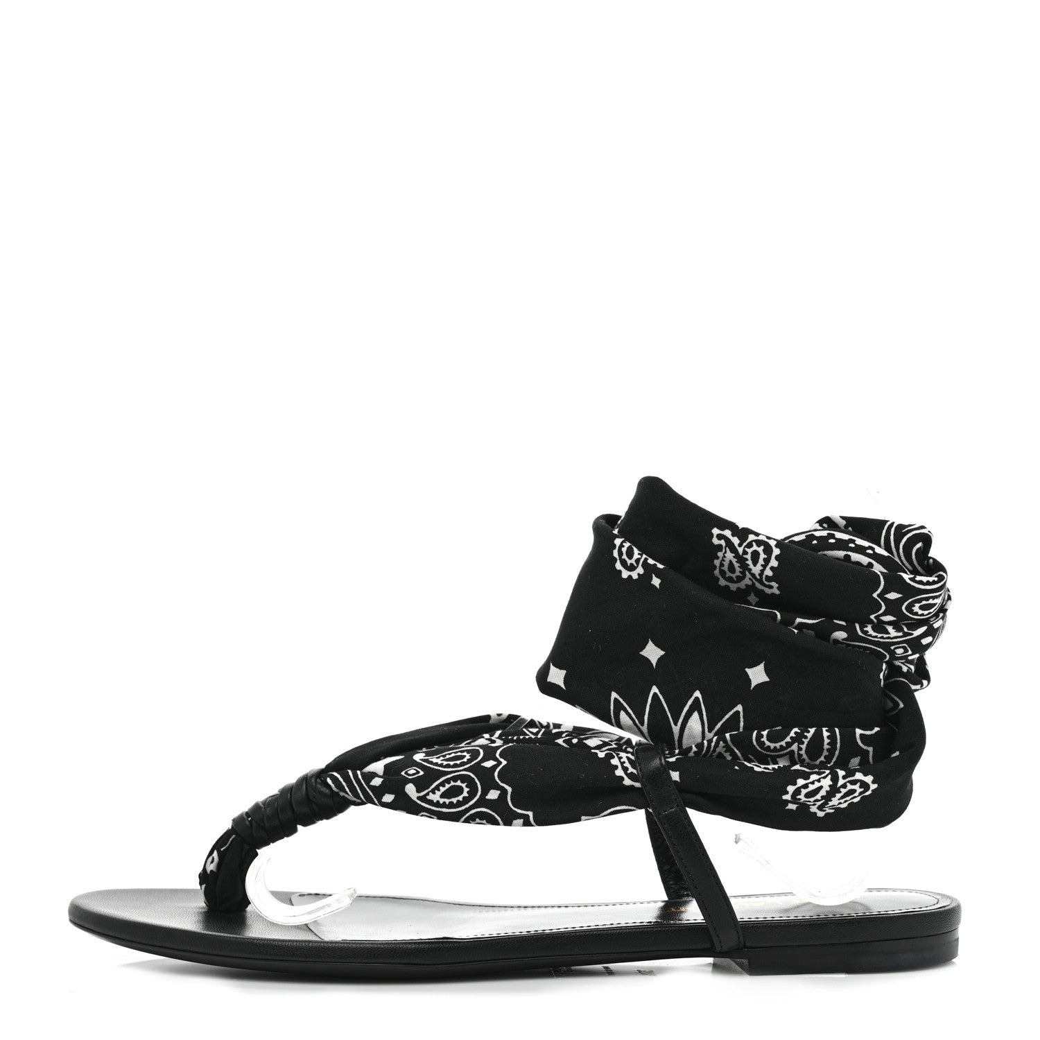 Saint Laurent Printed Tessuto Nappa Vendome Bandana Dallas 05 Foulard Ankle Strap Sandals 37.5 Black 1 of 7