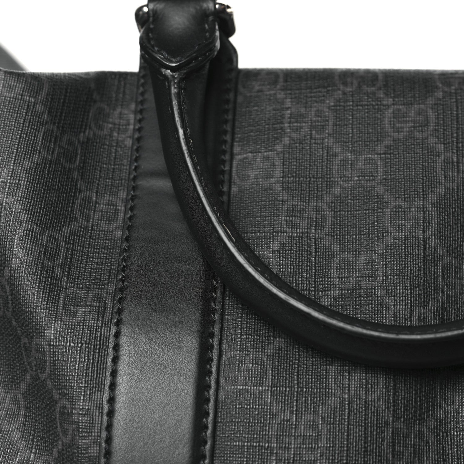 Gucci Soft GG Supreme Monogram Appia Calfskin Web Medium Carry On Duffle Bag Black Grey 10 of 11