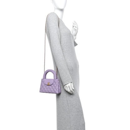 Chanel Shiny Aged Calfskin Quilted Nano Kelly Shopper Lilac 3 of 19