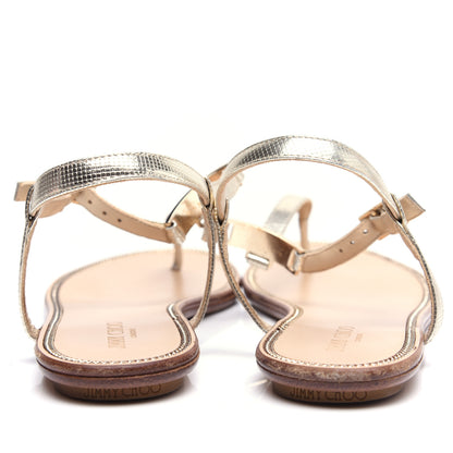 Jimmy Choo Metallic Calfskin Wave Thong Sandals 39 Champagne 4 of 12