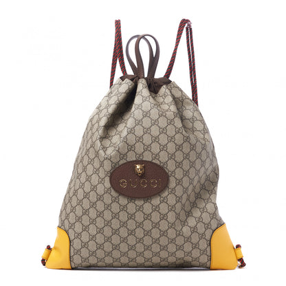 Gucci GG Supreme Monogram Neo Vintage Drawstring Backpack Beige New Acero Crop 1 of 9