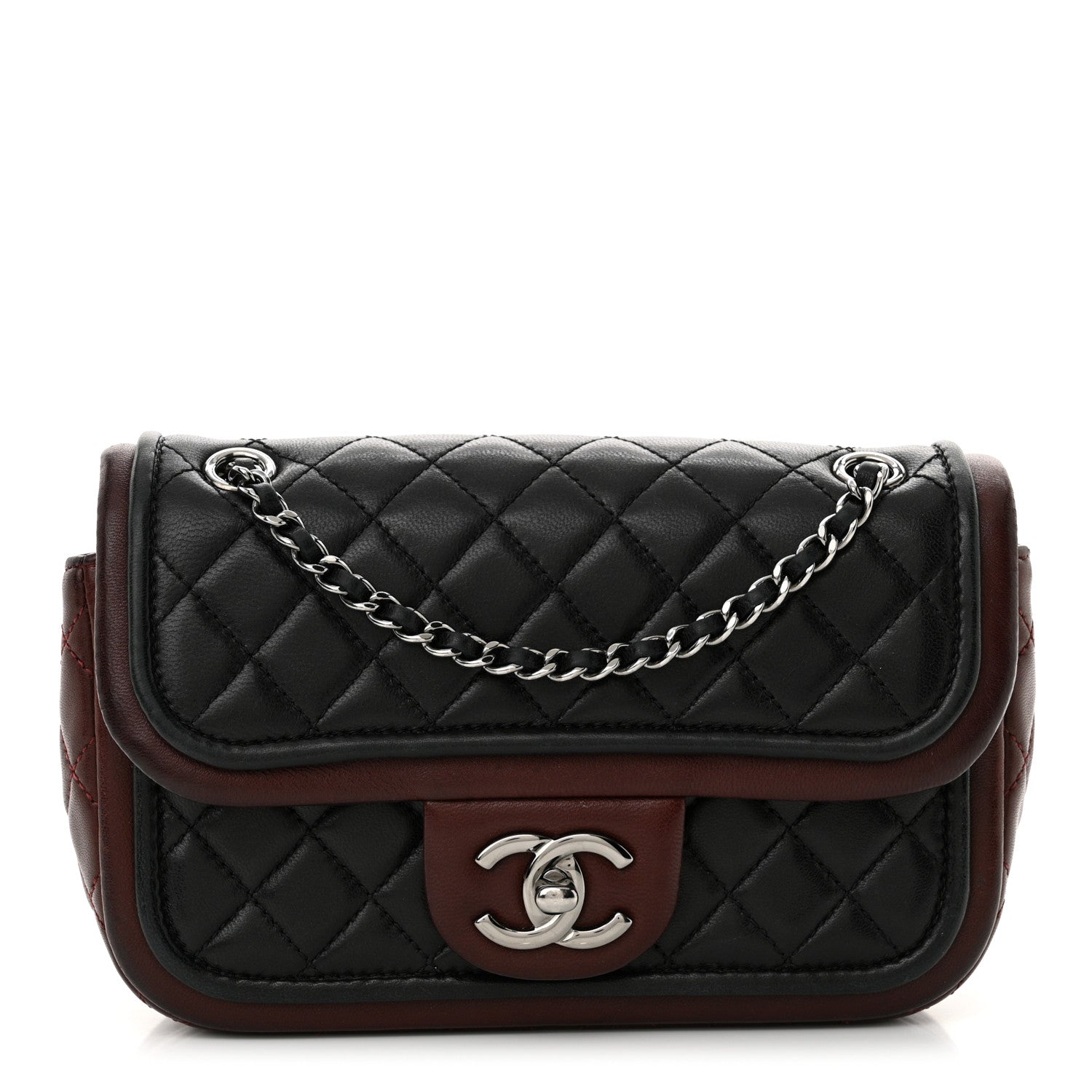 Chanel Lambskin Classic Twist Mini Rectangular Flap Black Burgundy 1 of 12