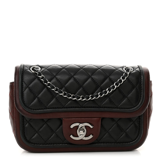 Lambskin Classic Twist Mini Rectangular Flap Black Burgundy