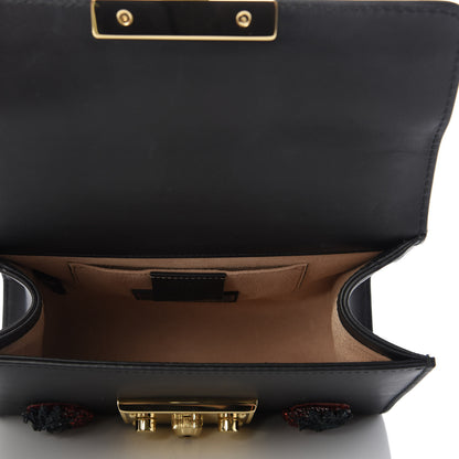 Gucci Calfskin Strawberry Embroidered Small Padlock Shoulder Bag Black 5 of 9