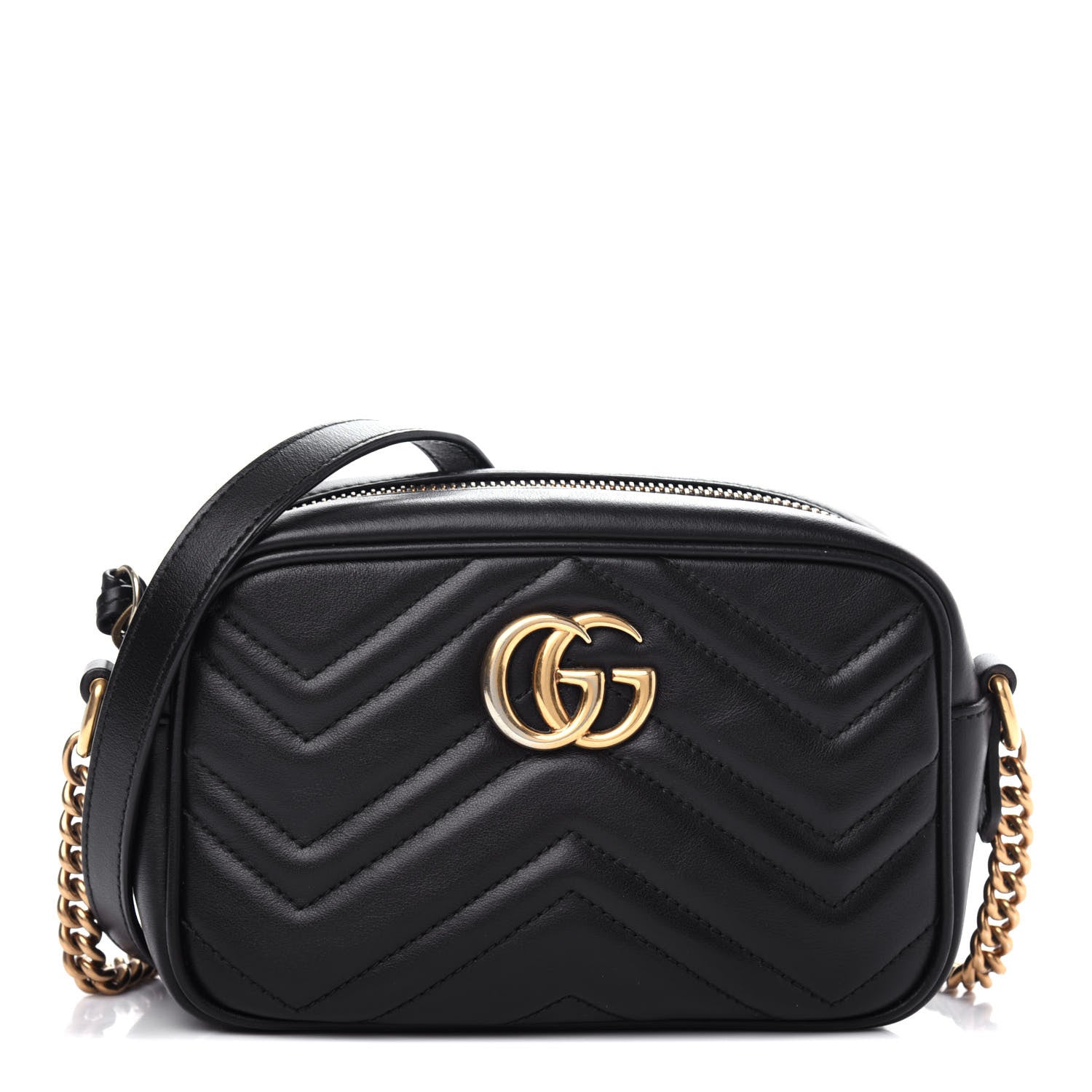 Gucci Calfskin Matelasse Mini GG Marmont Chain Shoulder Bag Black 1 of 11