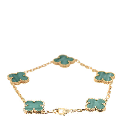 Van Cleef & Arpels 18K Yellow Gold Malachite 5 Motifs Vintage Alhambra Bracelet 3 of 8