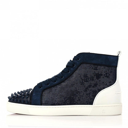 Christian Louboutin Mesh Suede Lou Spikes Flat Sneakers 43 Navy 1 of 12