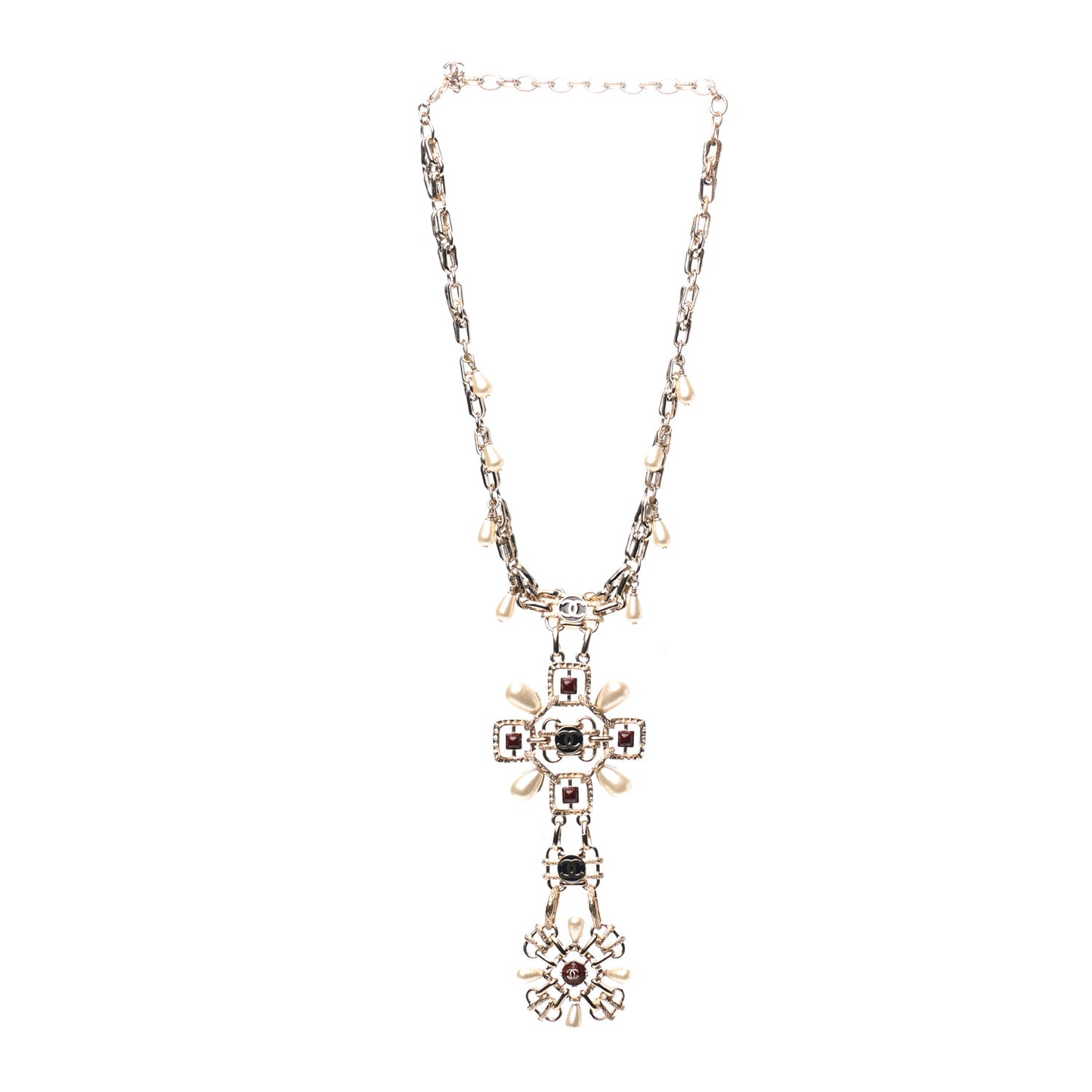 Metal Resin Bead Pearl CC Short Pendant Necklace Gold Multicolor
