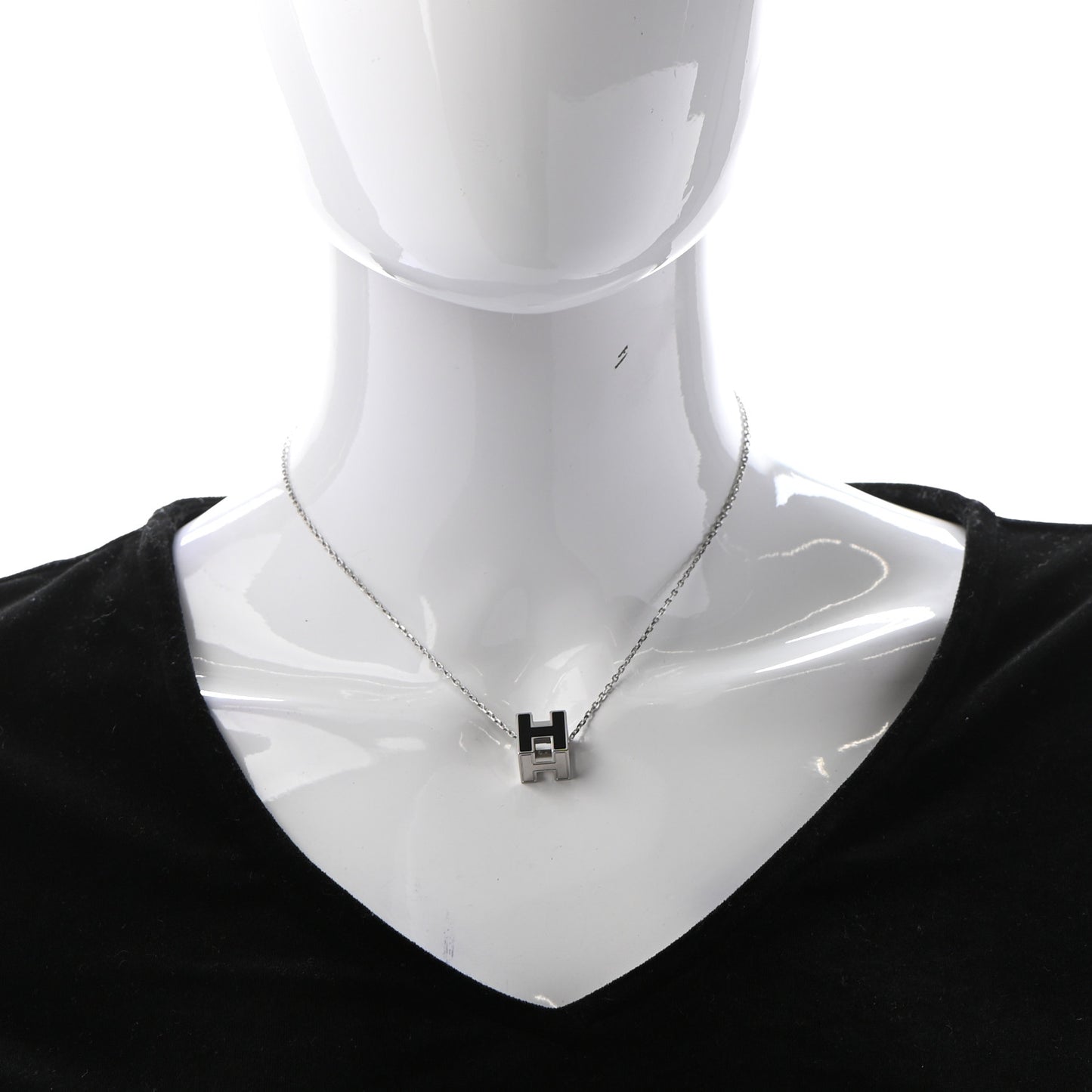 Lacquered Palladium Cage d'H Pendant Necklace Black