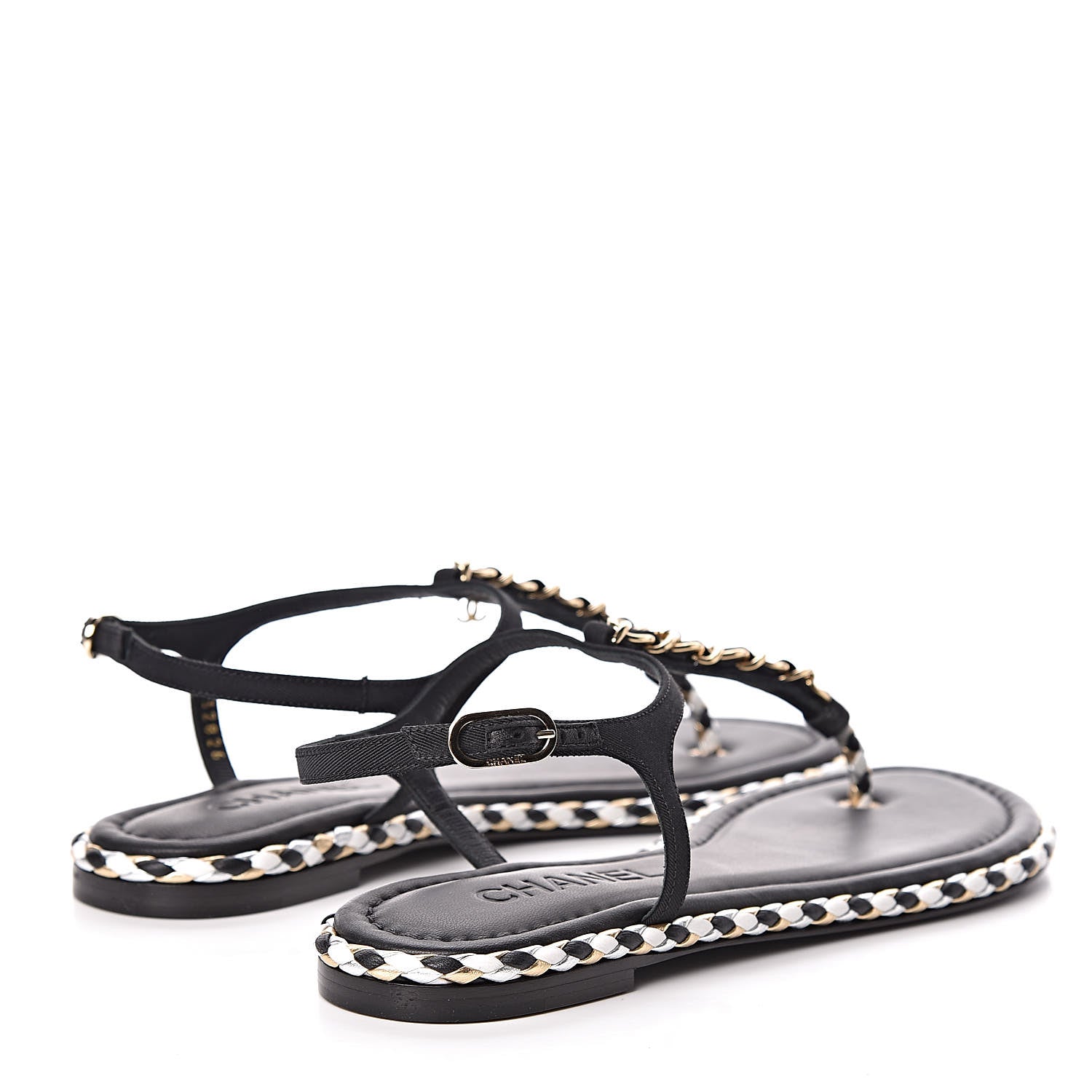 Chanel Grosgrain Chain Thong Sandals 38 Black 4 of 9
