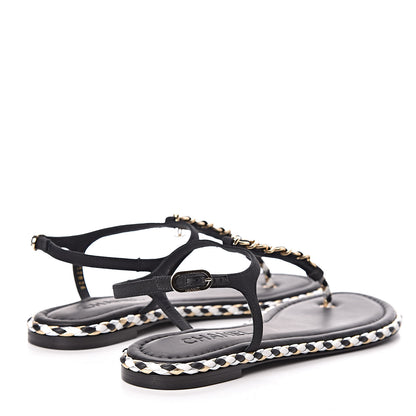 Chanel Grosgrain Chain Thong Sandals 38 Black 4 of 9