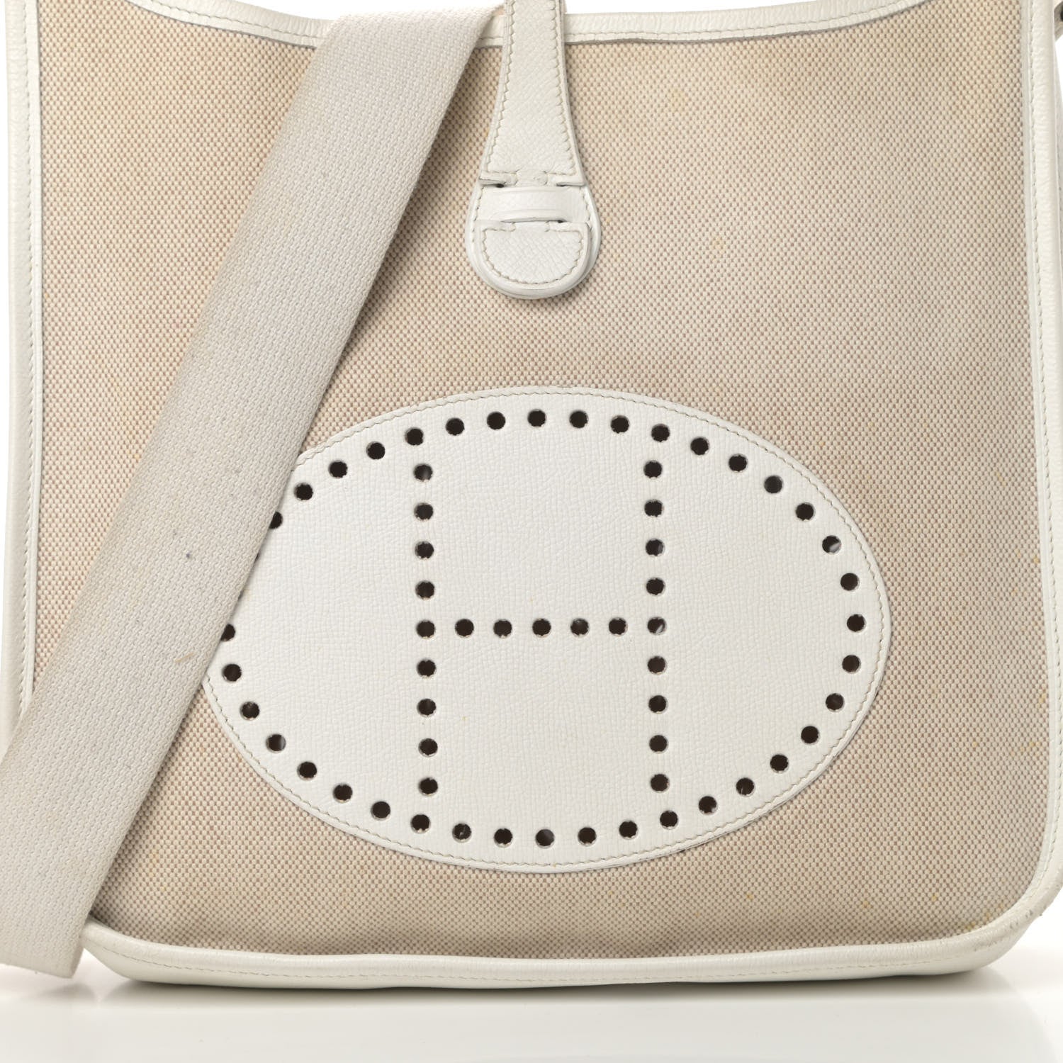 Hermes Toile Taurillon Clemence Evelyne PM Blanc White 8 of 18