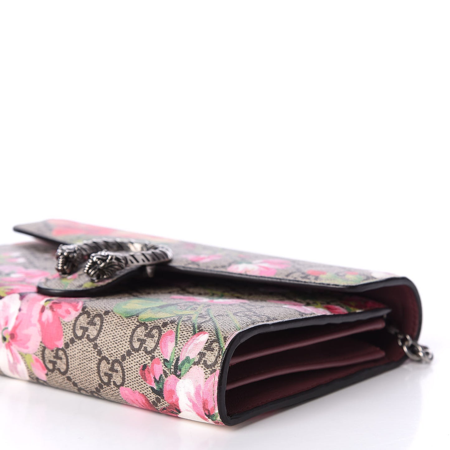 GG Supreme Monogram Blooms Mini Dionysus Chain Wallet Beige Multicolor Dry Rose