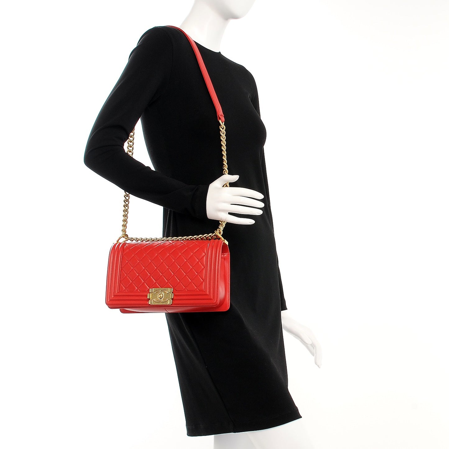 Lambskin Quilted Medium Boy Flap Red