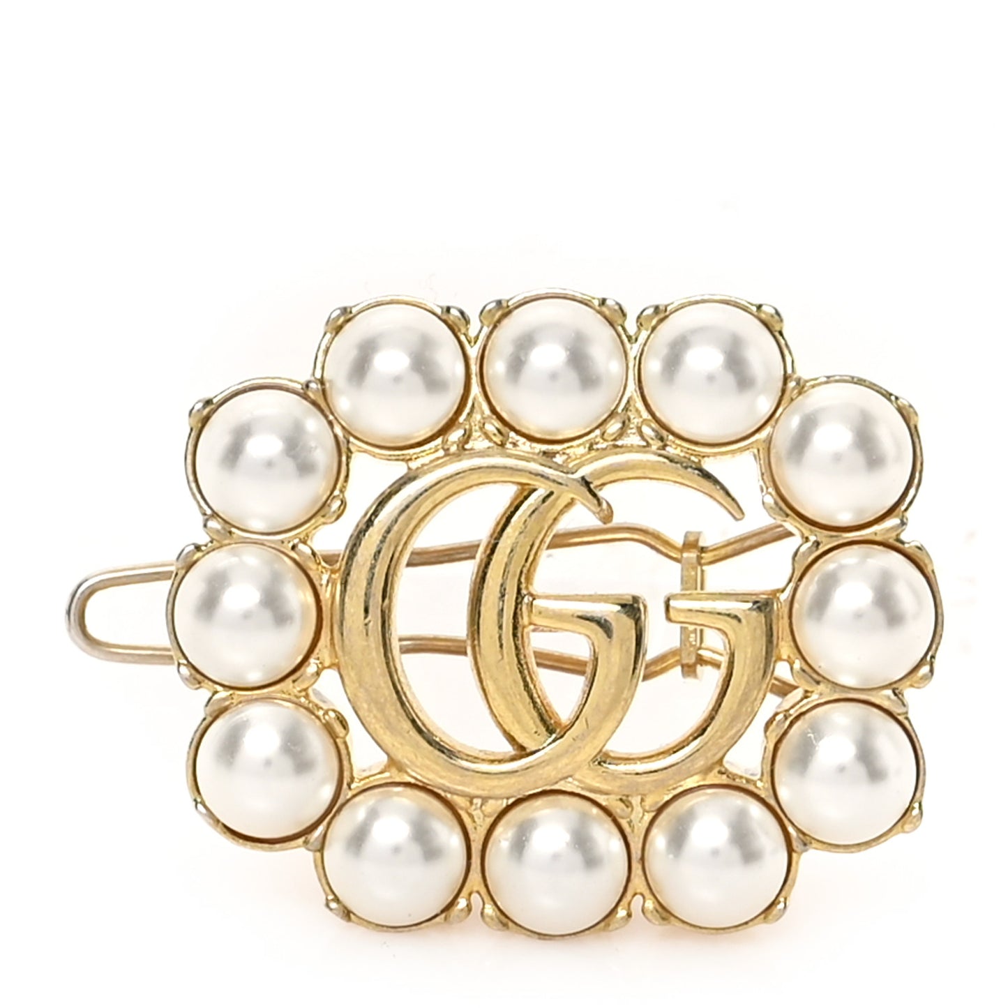 Metal Pearl Double G Hair Clip Aged Gold