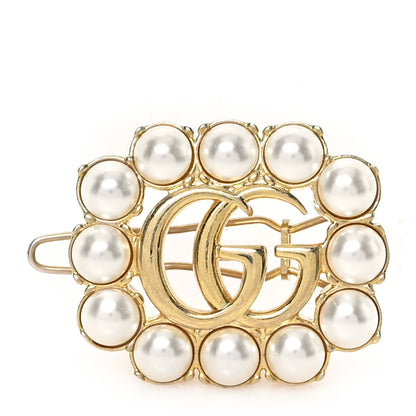 Gucci Metal Pearl Double G Hair Clip Aged Gold 1 of 4