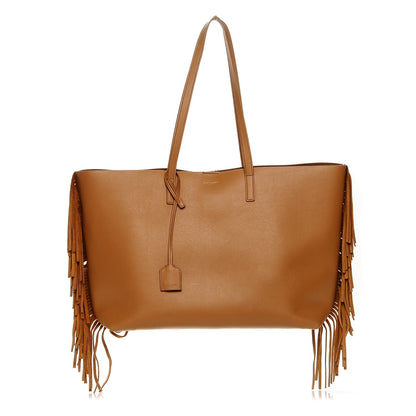 Saint Laurent Calfskin Large Fringe Shopping Tote Tan 1 of 8