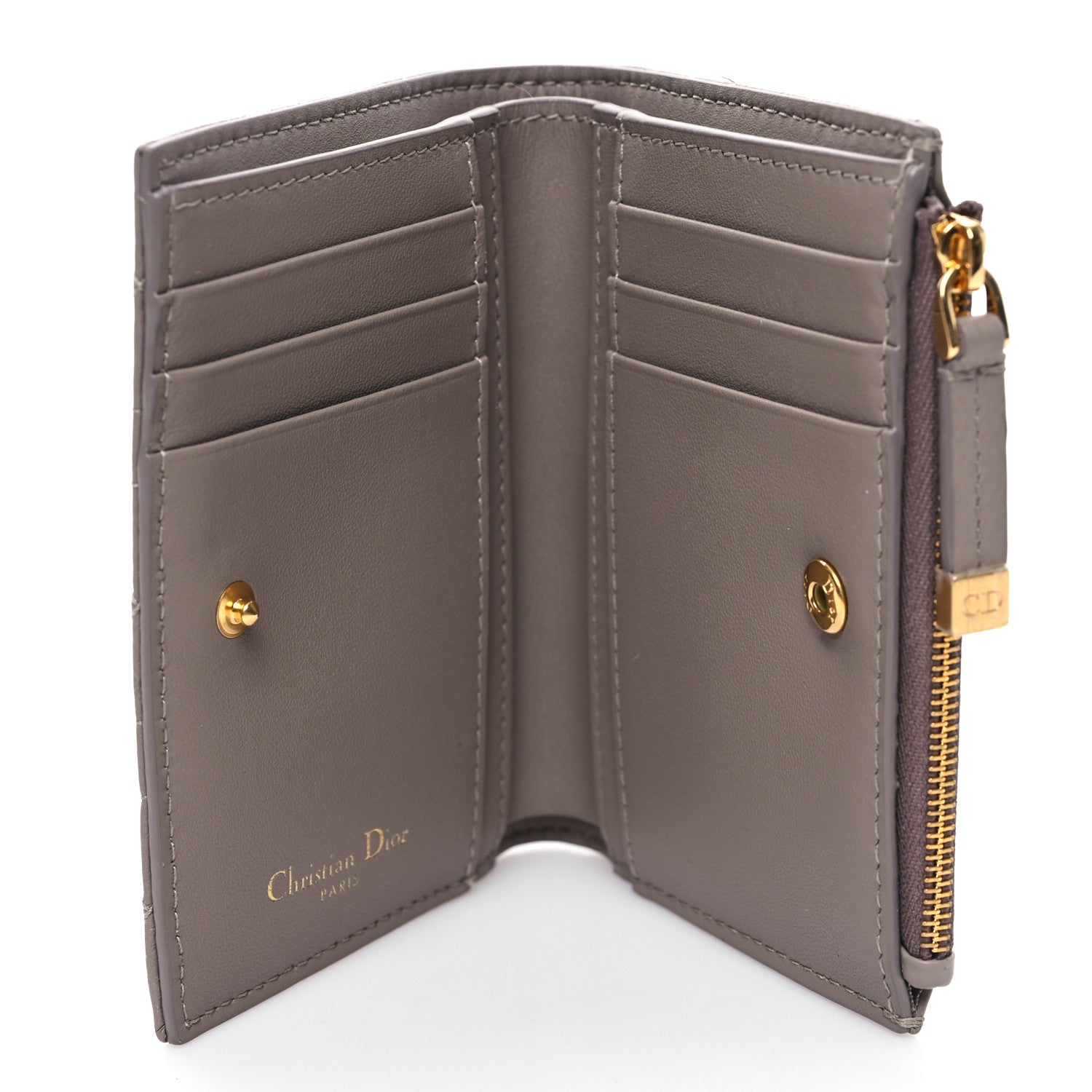 Christian Dior Grained Calfskin Supple Cannage Caro Dahlia Wallet Taupe 6 of 9