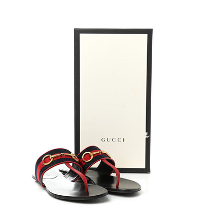 Gucci Nylon Calfskin Web Womens Horsebit Thong Sandals 36.5 Blue Red Black 8 of 8