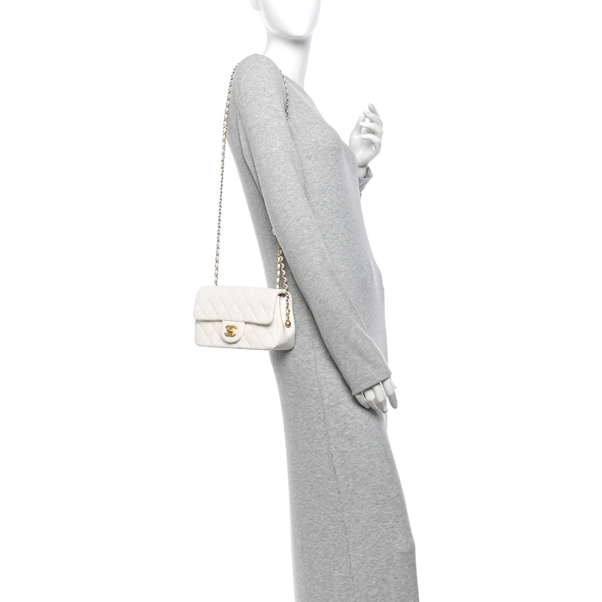 Lambskin Quilted Mini Rectangular Pearl Crush Flap White