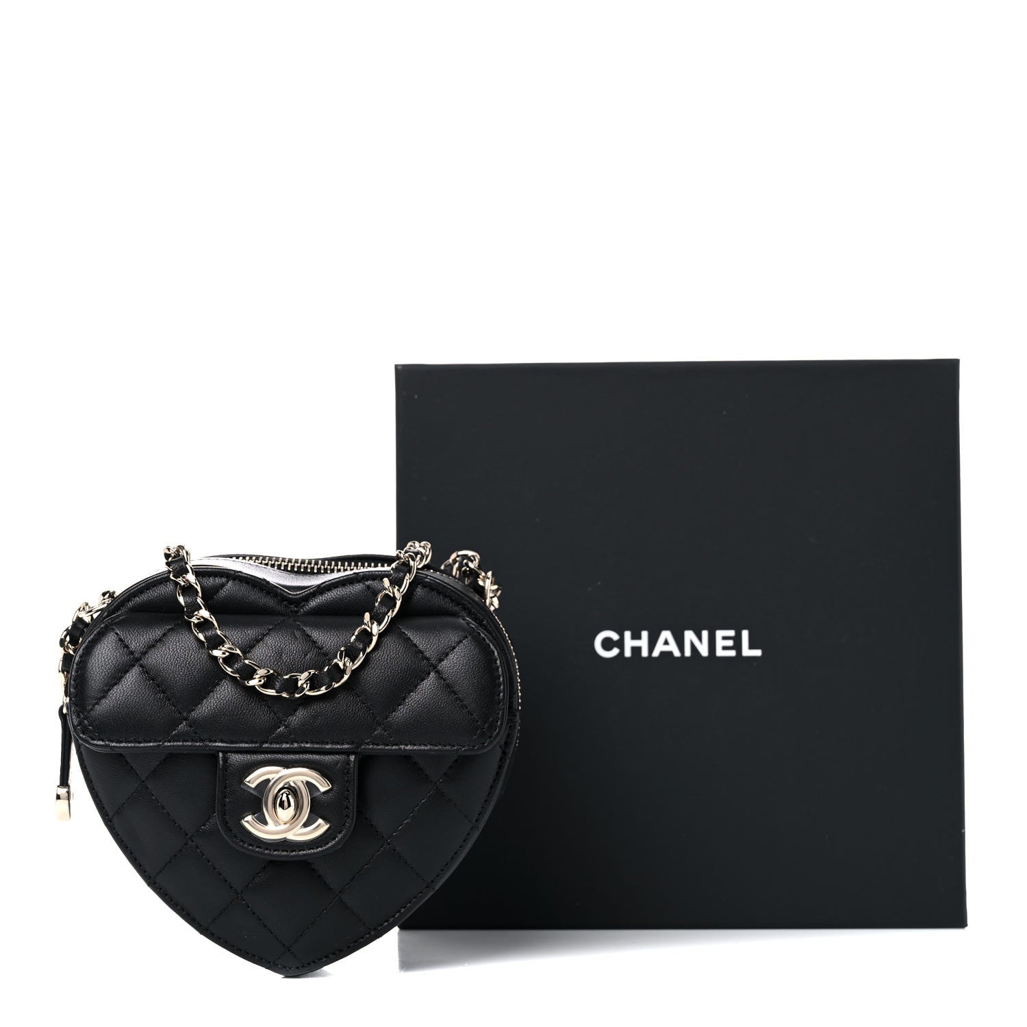 Chanel Lambskin Quilted CC In Love Heart Clutch With Chain Black 10 of 10