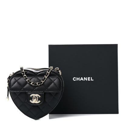 Chanel Lambskin Quilted CC In Love Heart Clutch With Chain Black 10 of 10