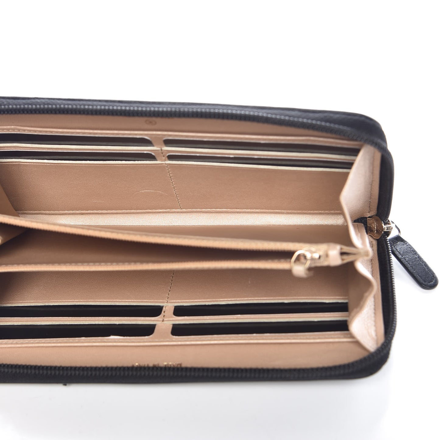 Lambskin Camellia Embossed Large Zip Around Gusset Wallet Black