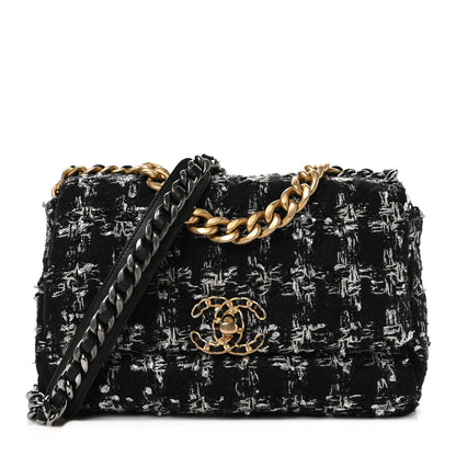 Chanel Tweed Quilted Medium Chanel 19 Flap Black Silver Ecru 1 of 10